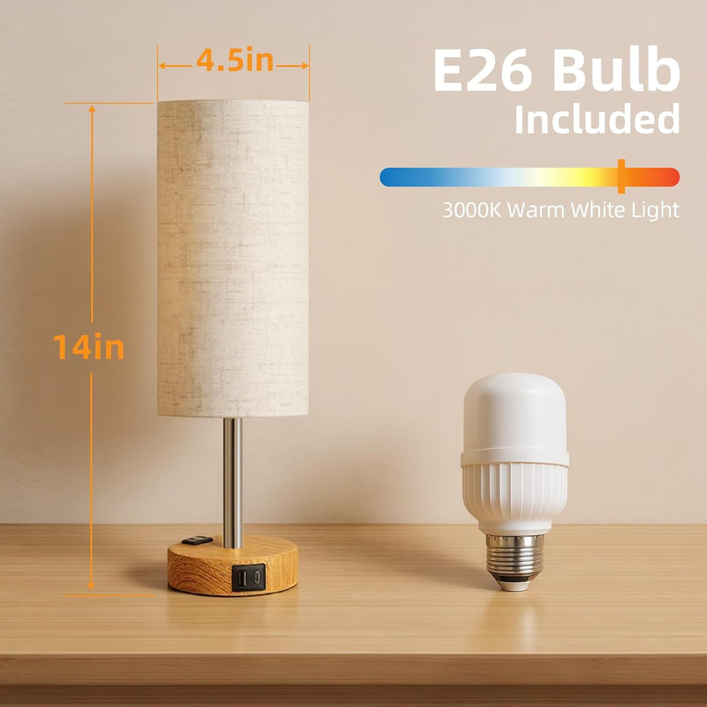 Professional Touch Control Table Lamp for Bedroom with AC Outlet and USB A+C Ports
