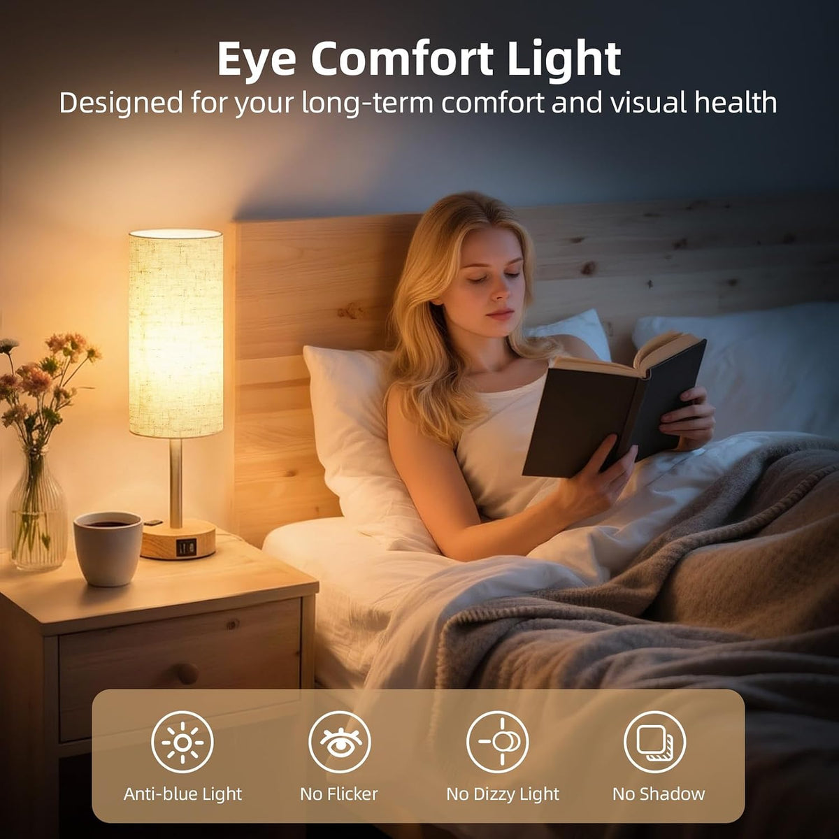 Professional Touch Control Table Lamp for Bedroom with AC Outlet and USB A+C Ports
