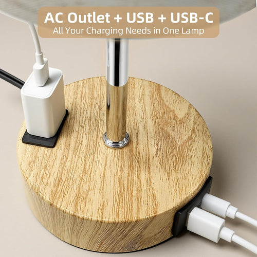 Professional Touch Control Table Lamp for Bedroom with AC Outlet and USB A+C Ports