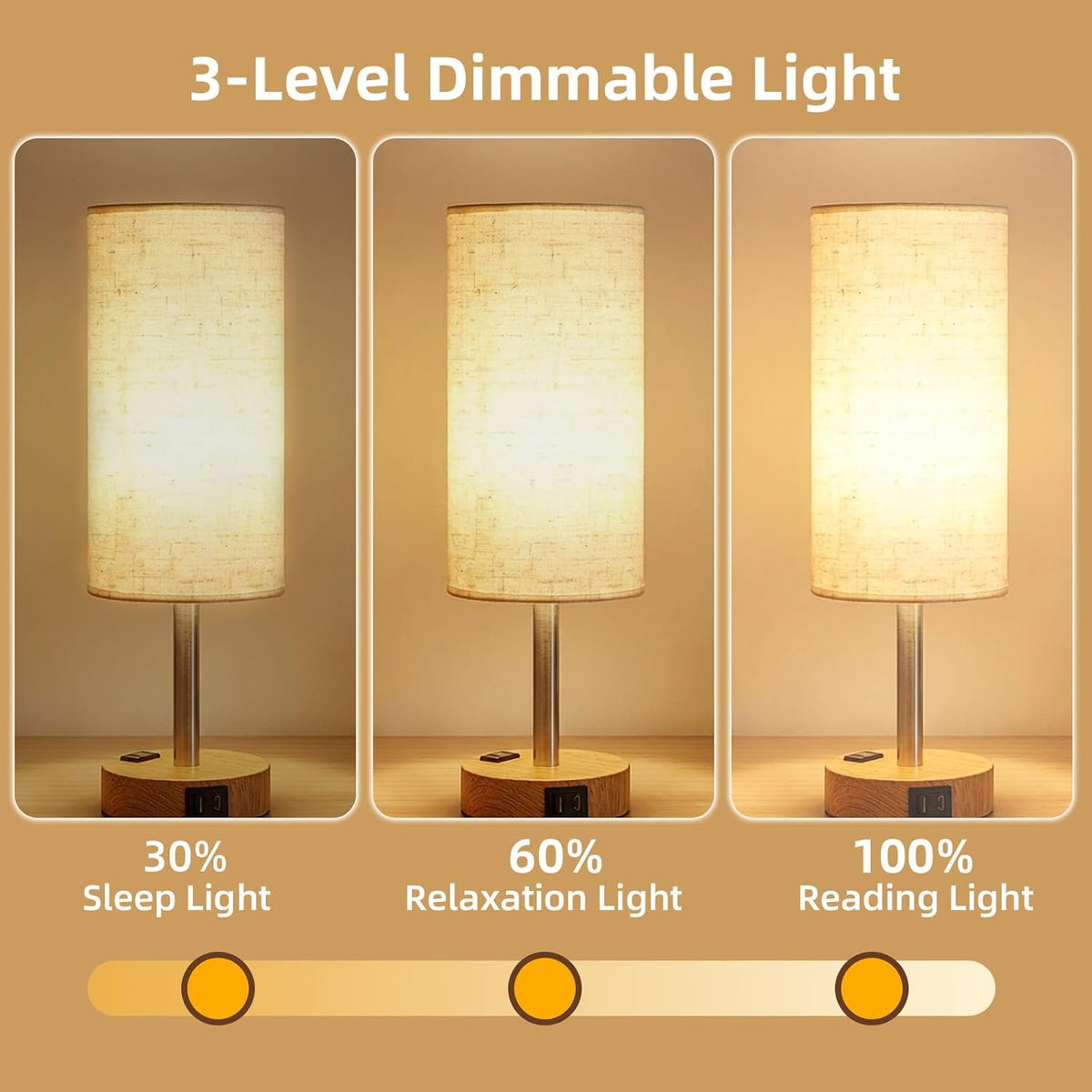 Professional Touch Control Table Lamp for Bedroom with AC Outlet and USB A+C Ports