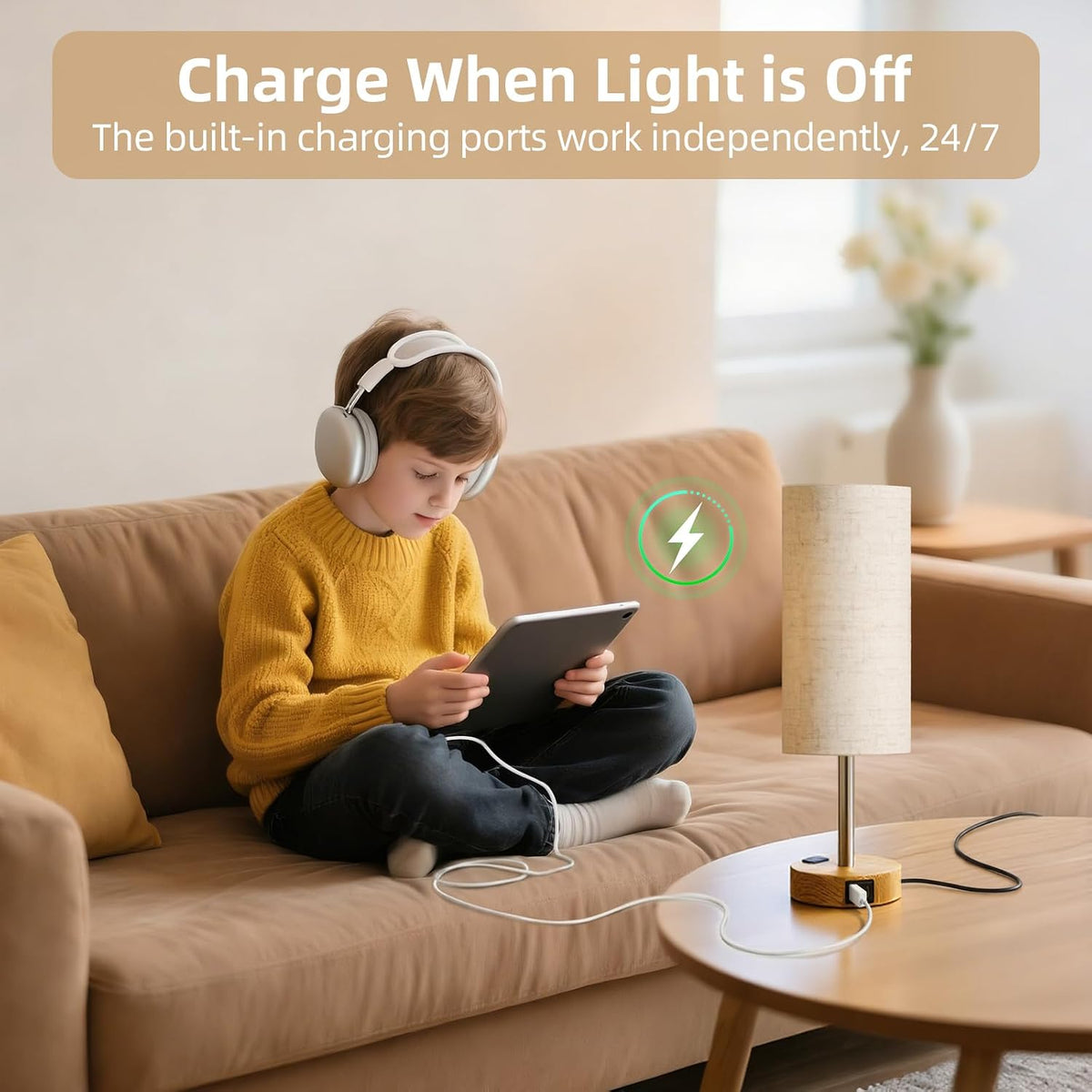 Professional Touch Control Table Lamp for Bedroom with AC Outlet and USB A+C Ports